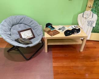 Saucer Folding Chair, Wooden Table 