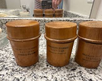 French apothecary jars in wooden cases