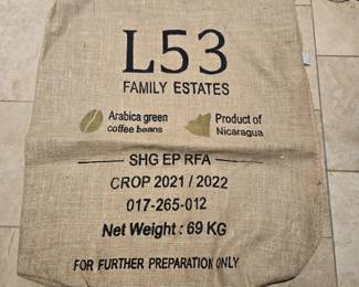 Decorative burlap coffee bag $25