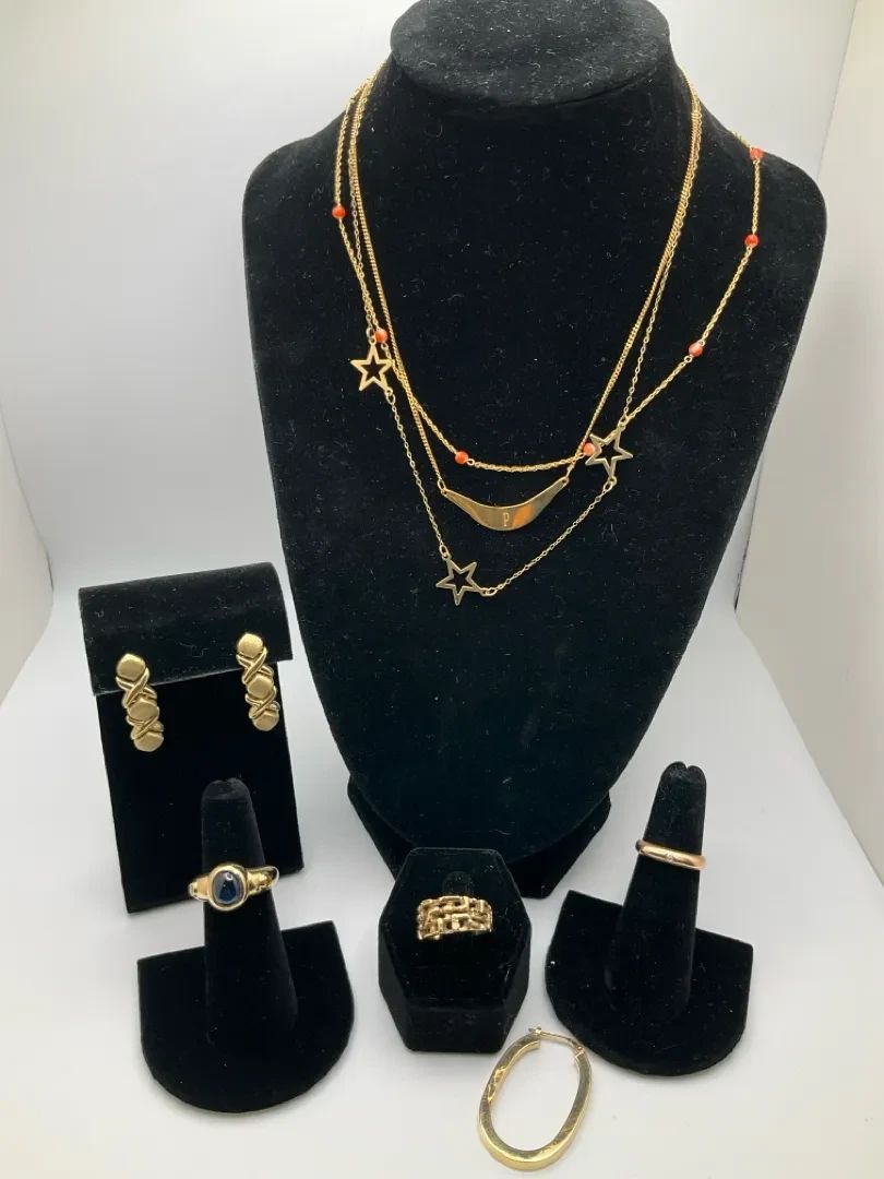 001 14K Gold Jewelry Collection with Necklaces, Earrings Rings