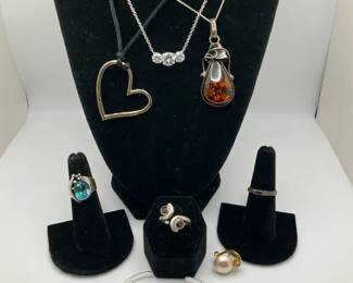 Sterling Silver Necklace Jewelry 3 Necklaces, Rings, Earrings Bracelet