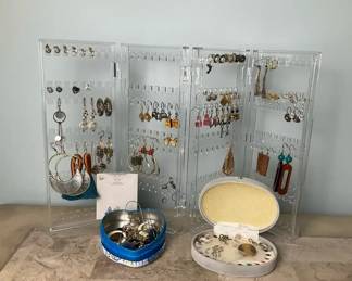 Acrylic Earring Organizer with Assorted Fashion Earrings Jewelry