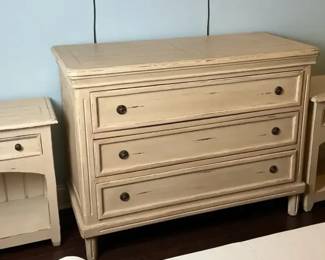 Distressed White Dresser Matching Nightstands