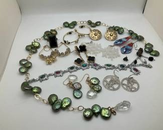 Fashion Jewelry Featuring Green Pearllike Necklace, Earrings Mixed Accessories