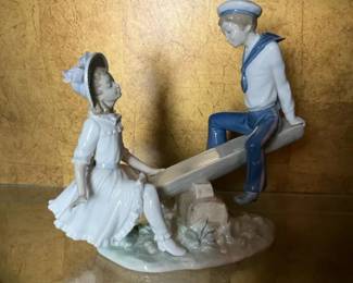 Lladr Porcelain Boy Girl Seesaw Figurine