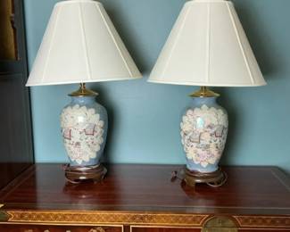 Pair of AsianInspired Porcelain Table Lamps