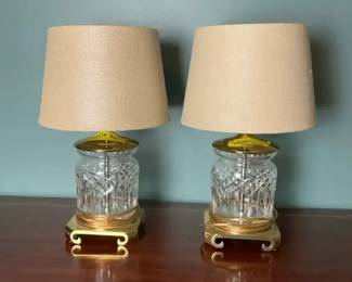 Pair of CrystalStyle Cut Glass and Brass Table Lamps
