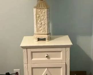 Distressed White OneDrawer Accent Cabinet and Lamp