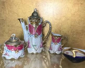 VictorianStyle Porcelain Coffee Service with Decorative Bowl