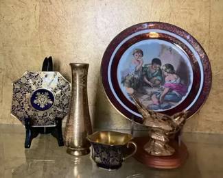 Cobalt Blue Gold Decorative Porcelain Accents with Vase