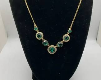 004 Givenchy Green Rhinestone Necklace Earring Set