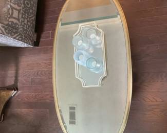 Oval GoldTone Framed Mirrored Coffee Table
