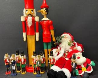 Nutcrackers And Santa Large Wooden Nutcrackers, A Fabric Santa, And More