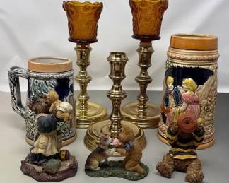 Vintage Baldwin Brass Candlesticks, Boyds Bears And More