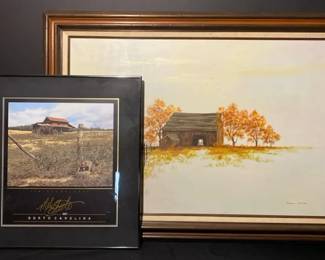 Vintage Oil Painting Autumn Scene With A House By Robert Smith, Mel Steele Signed Print