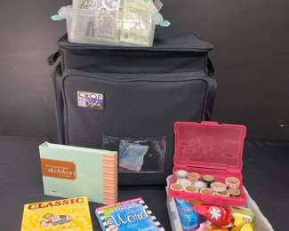 Crop In Style Scrapbooking Tote On Wheels , Stamps, Paper Punches And More