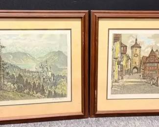 German Screen Silk Prints By Hans Figura Signed Limited Editions Neuschwanstein Castle And Village