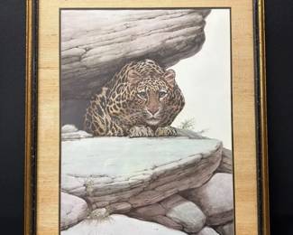 Late 20th Century Framed Leopard Lithograph Ambush, by Guy Coheleach Wildlife Art