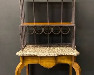 Two Piece Wood And Metal Bakers Rack With Stone Top