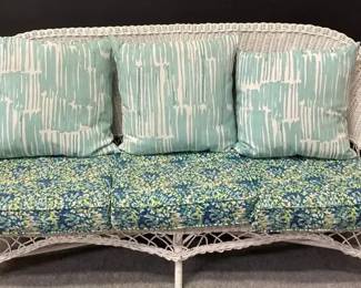 Vintage Painted Wicker Sofa With Cushions