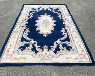 Blue And Cream Floral Rug