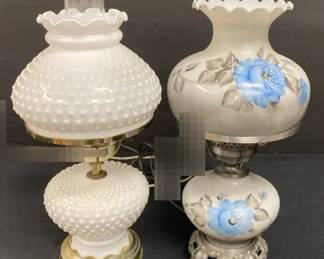 Vintage Fentonstyle Hobnail Milk Glass Hurricane Lamp Vintage Medco Gone With The Wind Lamp
