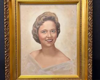 Original Portrait Painting Of Woman In Gold Ornate Frame