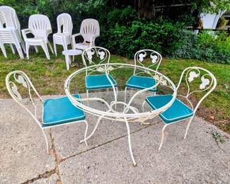 Mid-century Glass Top Metal Patio Set