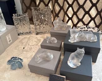 Lalique Crystal cat figurines
