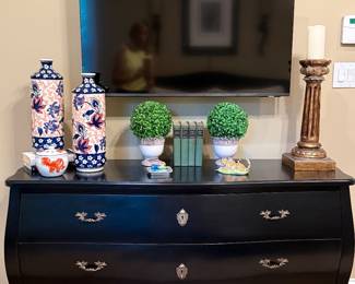 Arhaus black Louis XV black Bombe chest