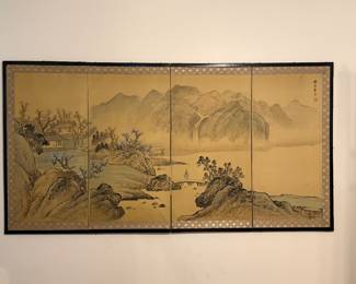 Asian silk folding screen