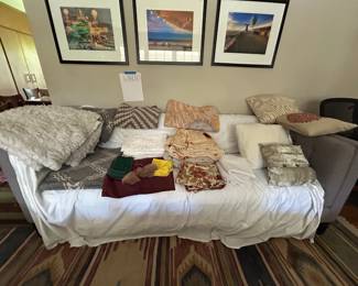 Asst Linens - throw rugs, tablecloths, blankets, throw pillows