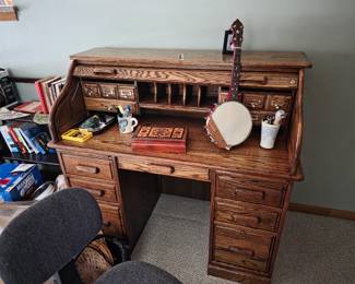 Vintage solid oak roll top desk