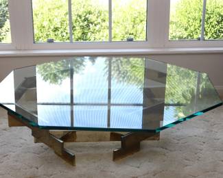 Glass and Brass Octagon Coffee Table