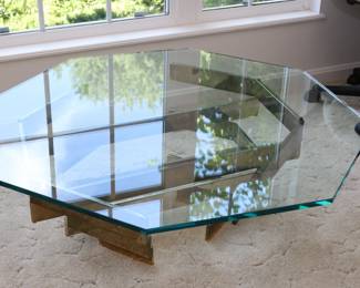 Glass and Brass Octagon Coffee Table