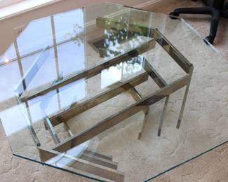 Glass and Brass Octagon Coffee Table