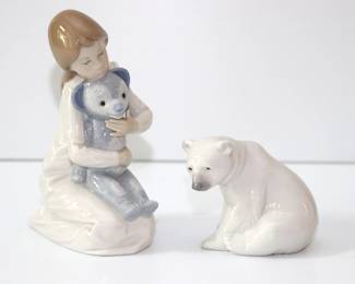 Lladro "Girl with Bear" and Lladro "Bear" Porcelain