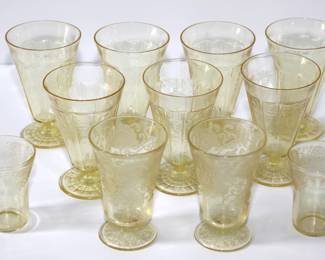 Yellow Depression Etched Floral Glasses
