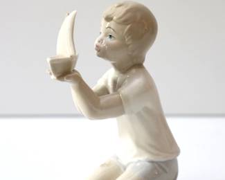 Lladro Boy with Sailboat Porcelain