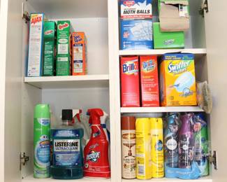 Large amount of household cleaning supplies