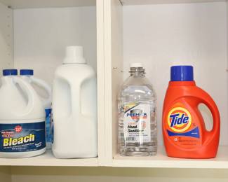 Large amount of household cleaning supplies