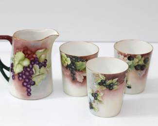 Limoges Hand Painted Pitcher and Cups