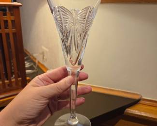 Pair of Waterford Crystal Cut Wine Goblets with Fan Cut Pattern