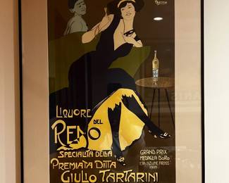 Liquore del Reno Italian Art Nouveau Advertising Serigraph, Giulio Tartarini, size 27"x20" image 21"x13"