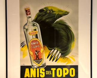 Anís del Topo Spanish Advertising Serigraph, José Germa Liquor Poster, Framed Vintage Bar Art