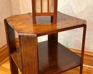 Arts & Crafts Mission Oak End Table with Lower Shelf & Mission Table Lamp