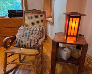 Arts & Crafts Mission Style Cherry Table Lamp with Rice Paper Shade