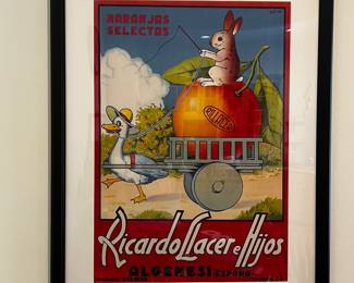 Ricardo Llácer e Hijos Spanish Orange Crate Advertising Serigraph, Naranjas Selectas, Framed Art Print