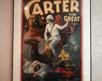 Vintage Original Lithograph by the Otis Lithograph Company, Cleveland 'Carter the Great- Sweeps the Secrets of the sphinx and Marvels of the Tomb of Old King Tut to the Modern World" ' from 1926 showcasing scenes from ancient Egypt , 46"x39"