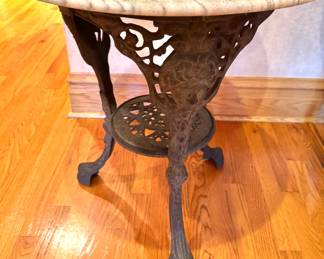Victorian Cast Iron Marble Top Bistro Table with Ornate Grapevine Base